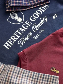 Marine/Bourgogne - Lot de 2 pyjamas en tissu à carreaux à manches longues (3-16ans)