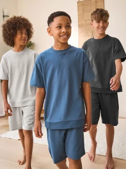 Marine/Gris - Lot de 3 pyjamas à jambes courtes (3-16ans) (3-16ans)