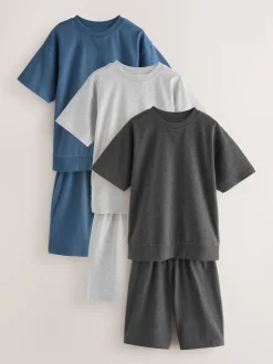 Marine/Gris - Lot de 3 pyjamas à jambes courtes (3-16ans) (3-16ans)