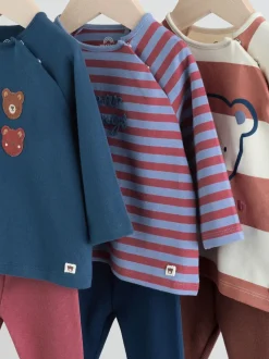 Marine/marron motif ours - Hauts et Leggings 6 pièces bébé (0mois-3ans)