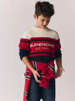 Marine/Rouge - Pull Superdry en maille