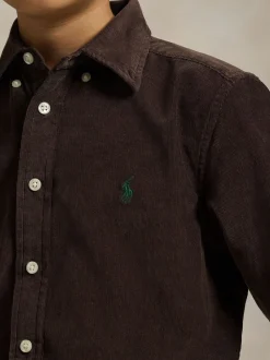Marron - Chemise Polo Ralph Lauren garçon en velours côtelé