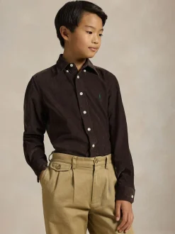 Marron - Chemise Polo Ralph Lauren garçon en velours côtelé