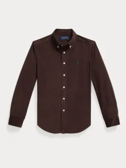 Marron - Chemise Polo Ralph Lauren garçon en velours côtelé