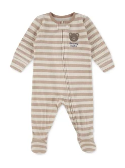 Marron - Combinaison de nuit Huggies à rayures marron à pieds zippés avec détails ours