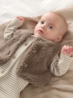 Marron - Ensemble Mamas & Papas combinaison de nuit marron rayé avec veste sans manches