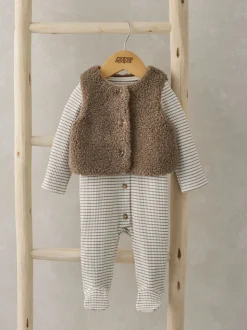 Marron - Ensemble Mamas & Papas combinaison de nuit marron rayé avec veste sans manches