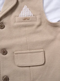 Marron - Little Gent Ensemble chemise, gilet et short 100% coton