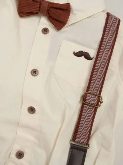 Marron - Little Gent nœud papillon en velours côtelé avec nœud papillon et pantalon avec bretelles