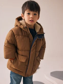 Marron - Manteau rembourré doublé Borg Résistant à la douche (3mois-7ans)