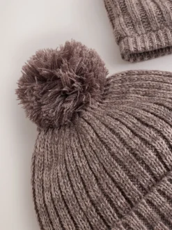 Marron café - Ensemble Bonnets et snood à pompon 2 Pieces (1-16ans)