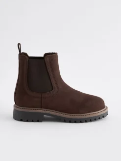 Marron chocolat - Bottes Chelsea en cuir à doublure chaude