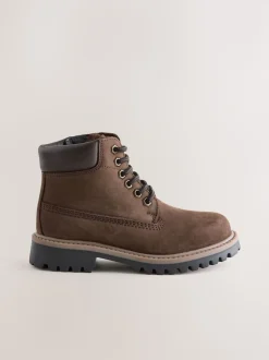 Marron chocolat - Bottes de travail à lacets en cuir