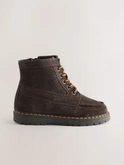Marron chocolat - Bottines lacées en daim