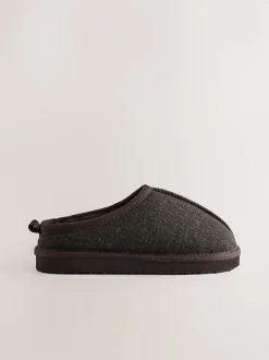 Marron chocolat à chevrons - Chaussons mules douillets