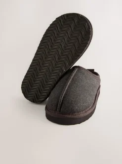 Marron chocolat à chevrons - Chaussons mules douillets