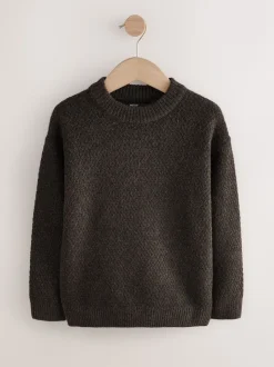 Marron chocolat - Pull texturé en maille à col rond (3-16ans)