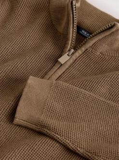 Marron chocolat - Pulls à encolure zippée texturé en maille (3-16ans)