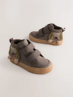 Marron chocolat motif chien - Bottines à fermeture scratch