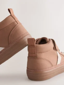 Marron fauve - Bottes chevrons à lacets élastiques et fermeture tactile