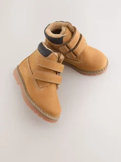 Marron fauve - Bottes de travail en cuir à fermeture scratch™ doublées thermiques