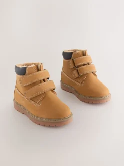 Marron fauve - Bottes de travail en cuir à fermeture scratch™ doublées thermiques