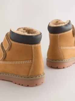 Marron fauve - Bottes de travail en cuir à fermeture scratch™ doublées thermiques