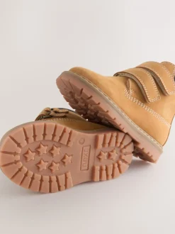 Marron fauve - Bottes de travail en cuir à fermeture scratch™ doublées thermiques