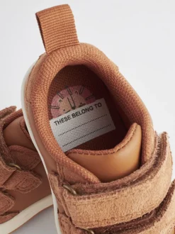 Marron fauve - Chaussures bébé Splash en cuir à fermeture scratch