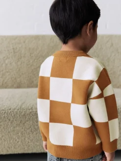 Marron fauve - Pull col rond en maille (3mois-7ans)