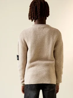 Marron grège - Pull utilitaire en maille à col rond (3-16ans)