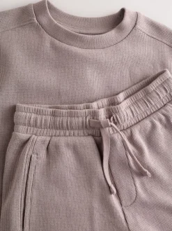 Marron mink - Ensemble t-shirt et short texturé Manchester Courts (3-16ans)