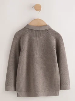 Marron mink - Manches longues Quarter Zip Knitted Polos (3mths-7yrs)