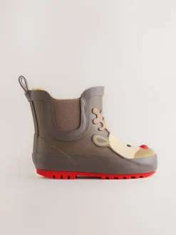 Marron motif renne - Bottines en caoutchouc avec doublure chaude