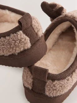 Marron motif renne - Mules chaussons confortables de Noël