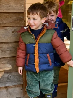 Marron Multicolore - Doudoune JoJo Maman Bébé à capuche doublée Borg