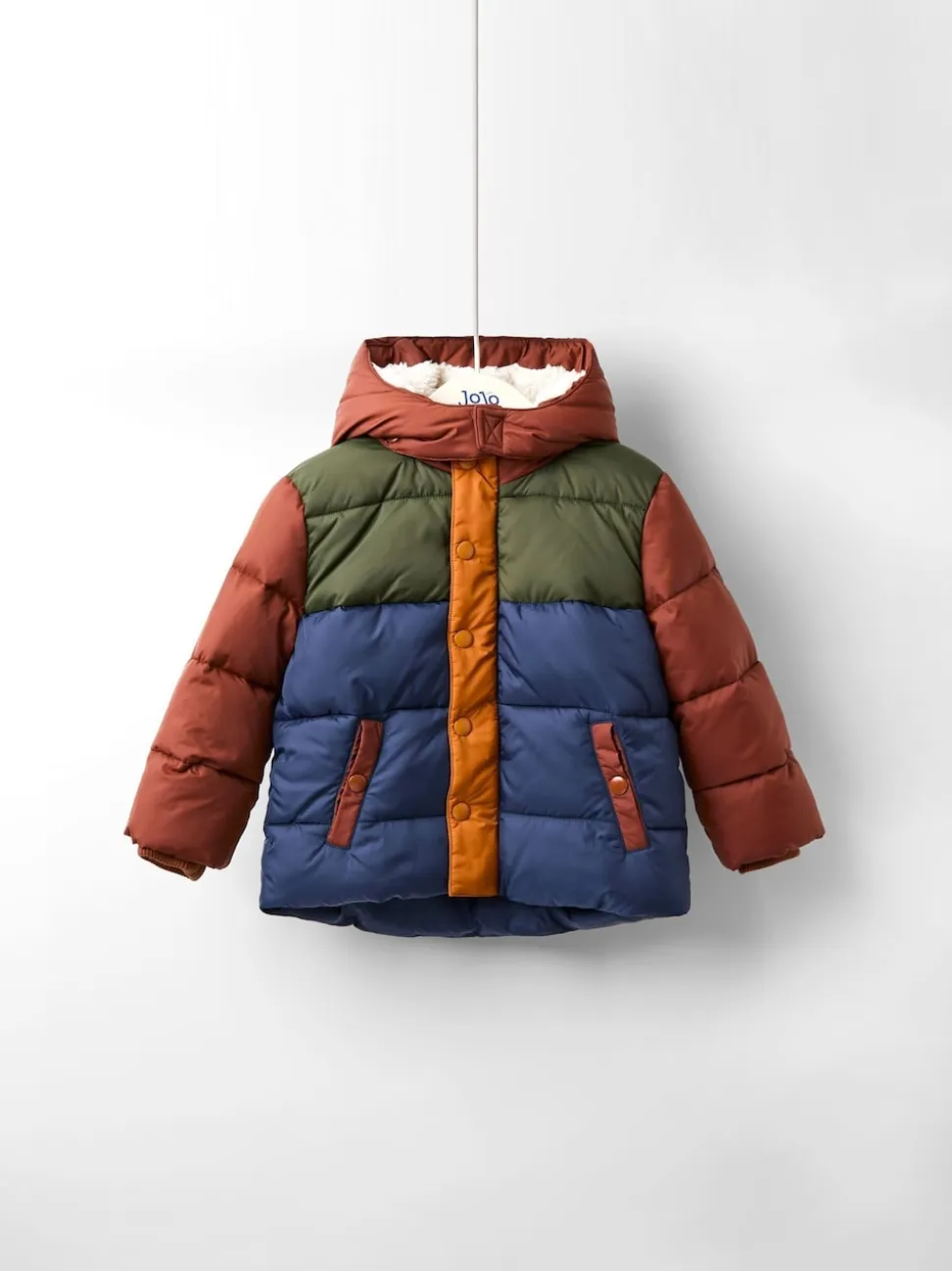 Marron Multicolore - Doudoune JoJo Maman Bébé à capuche doublée Borg