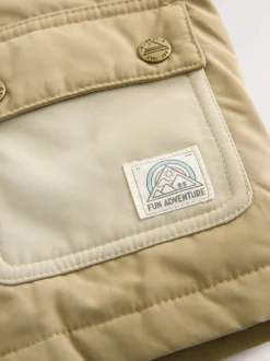 Marron neutre - Manteau à capuche avec col en velours côtelé résistant à la douche (3mois-7ans)