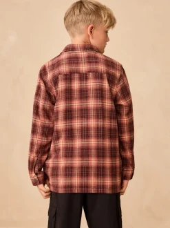 Marron rouille - Chemise zippée à carreaux et manches longues (3-16ans)