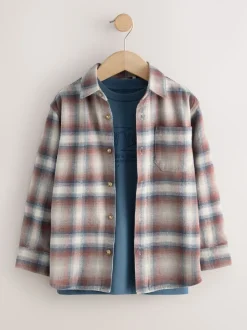 Marron rouille - Ensemble chemise et t-shirt à carreaux à manches longues 2 pièces (3-16ans)