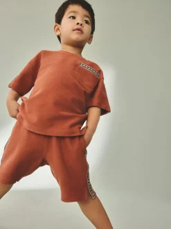 Marron rouille - Ensemble 100% coton texturé hauts de poche (3mois-7ans)