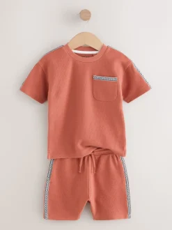 Marron rouille - Ensemble 100% coton texturé hauts de poche (3mois-7ans)