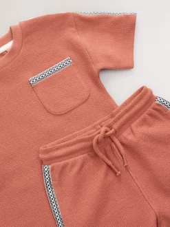 Marron rouille - Ensemble 100% coton texturé hauts de poche (3mois-7ans)