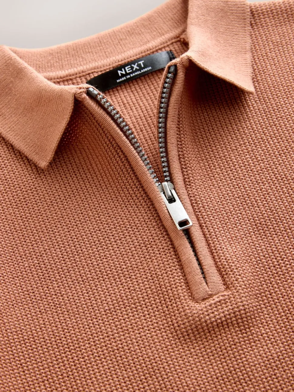 Marron rouille - Polo en maille à manches longues et col zippé (3-16ans)