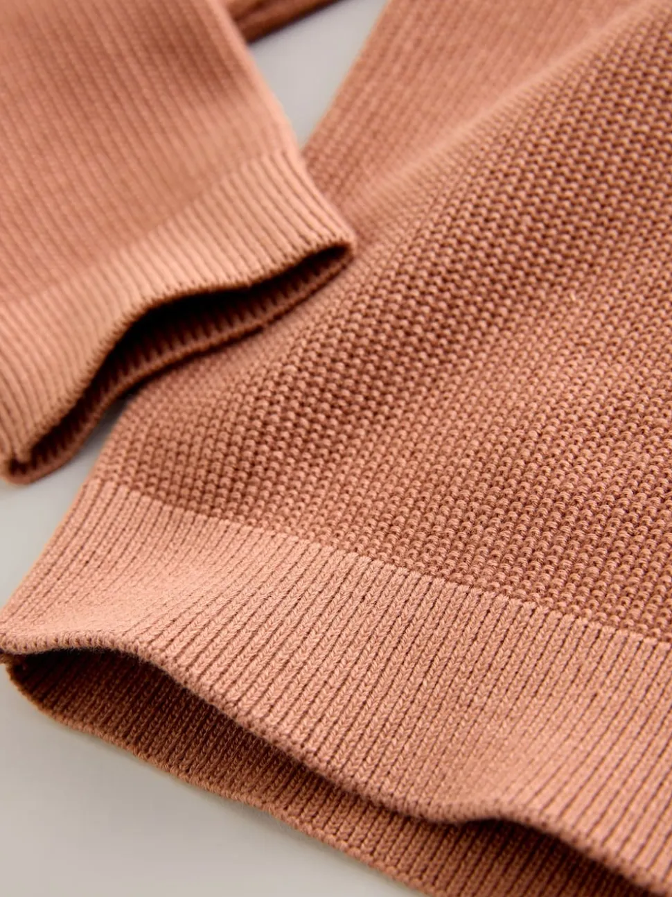 Marron rouille - Polo en maille à manches longues et col zippé (3-16ans)