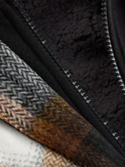 Marron rouille - Veste-chemise à carreaux à capuche doublée Borg (3-16ans)