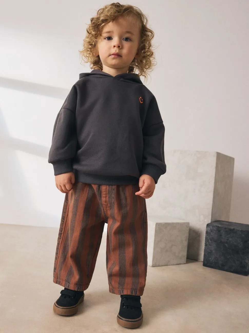 Marron rouille rayé - Pantalon large à enfiler (3mois-7ans)