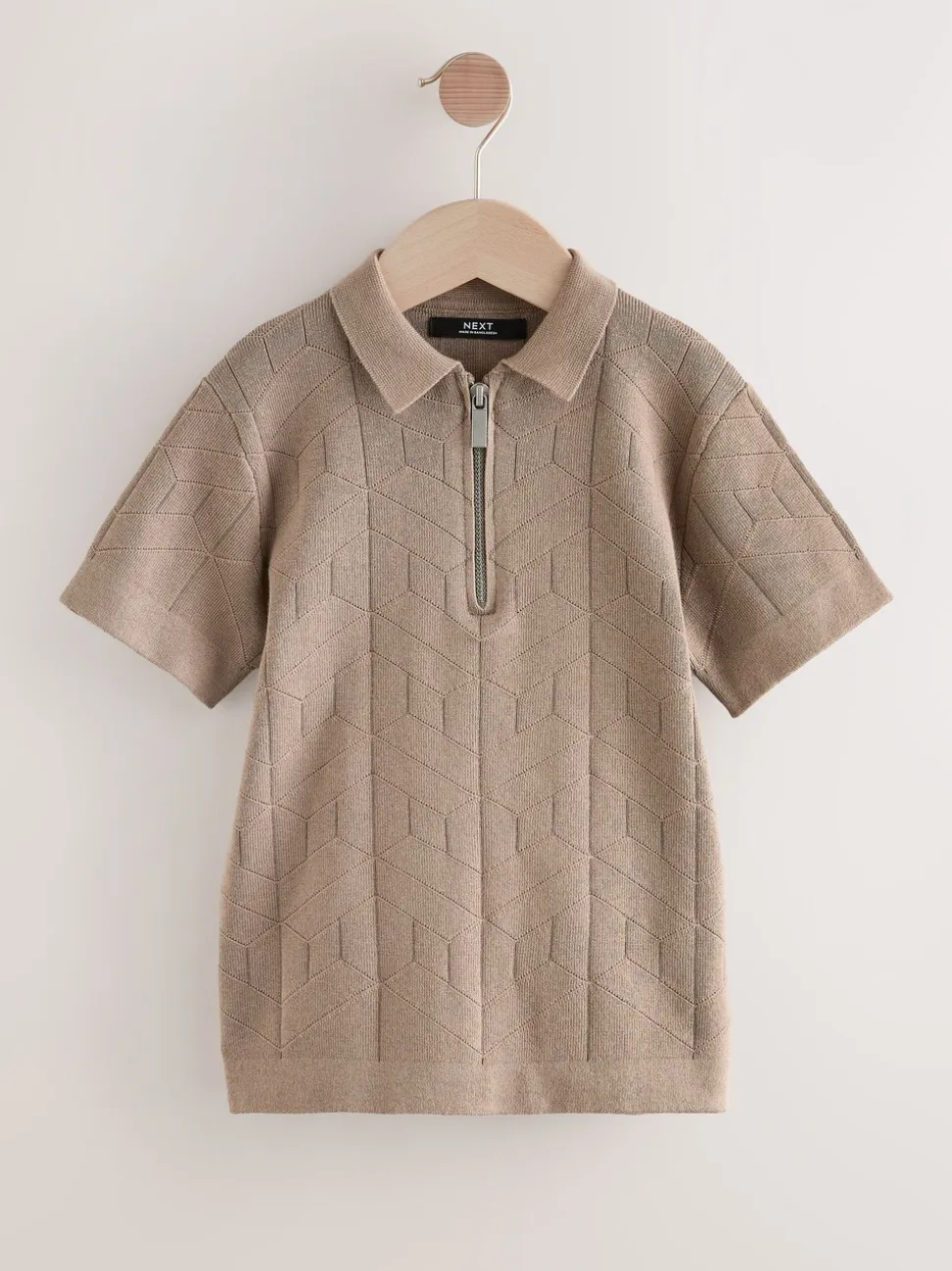 Marron taupe - Polos tricotés à col zippé (3-16yrs)