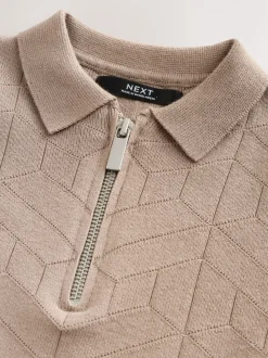 Marron taupe - Polos tricotés à col zippé (3-16yrs)