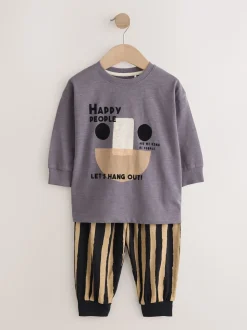 Marron/Crème heureux visage - Lot de 3 pyjamas oversize (9mois-10ans)